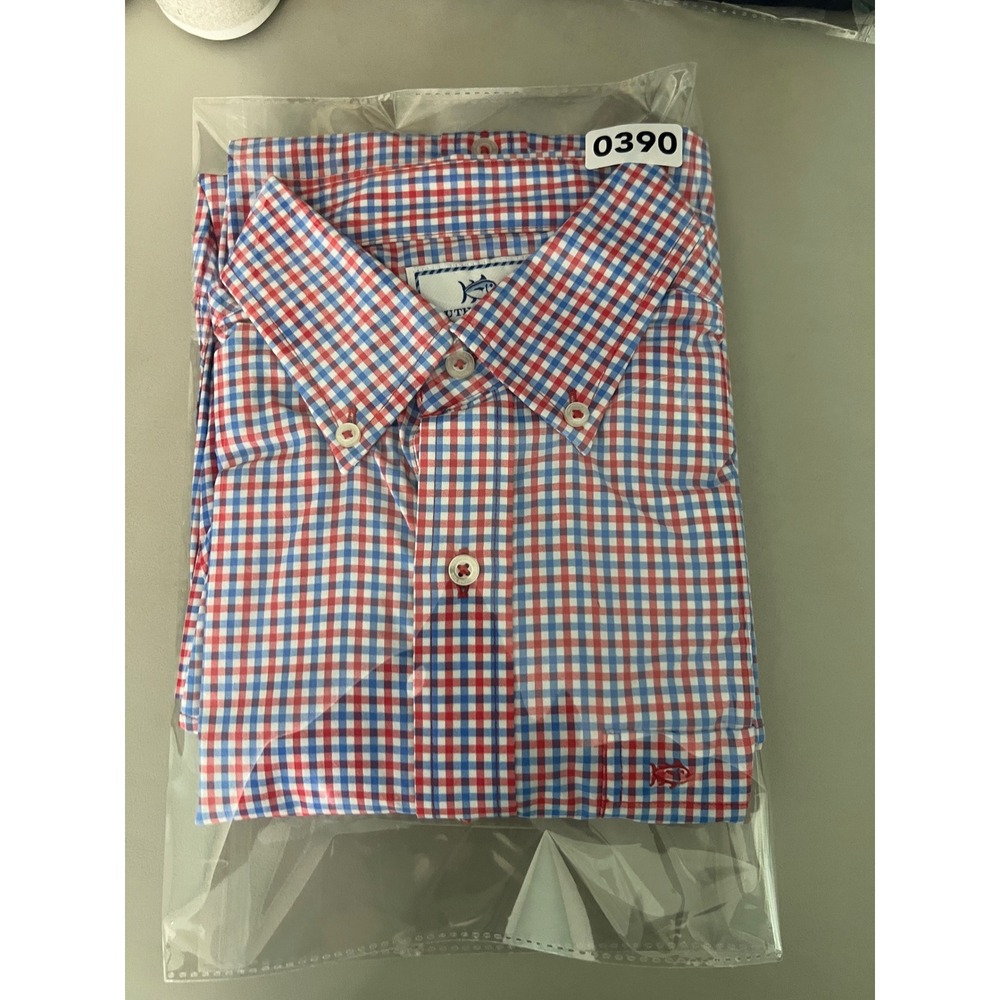 Southern Tide Intercoastal Mens Small Red Blue Gingham Stretch Button Down Shirt - Picture 12 of 12